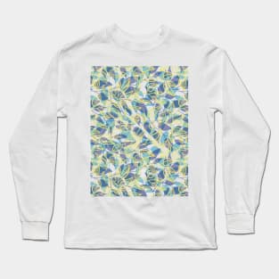 Minimalist Leaf Line Art Illustration as a Seamless Surface Pattern Design Long Sleeve T-Shirt